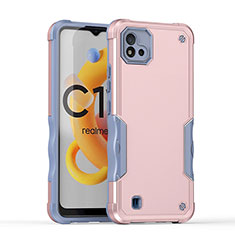 Silicone Matte Finish and Plastic Back Cover Case QW1 for Realme C20 Rose Gold