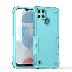 Silicone Matte Finish and Plastic Back Cover Case QW1 for Realme C21Y Mint Blue