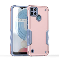 Silicone Matte Finish and Plastic Back Cover Case QW1 for Realme C21Y Rose Gold