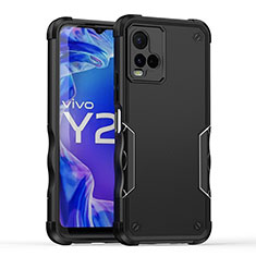 Silicone Matte Finish and Plastic Back Cover Case QW1 for Vivo Y21 Black