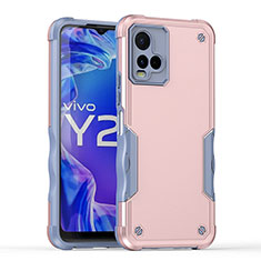 Silicone Matte Finish and Plastic Back Cover Case QW1 for Vivo Y21 Rose Gold