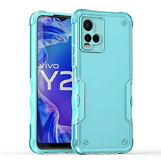 Silicone Matte Finish and Plastic Back Cover Case QW1 for Vivo Y21a Mint Blue