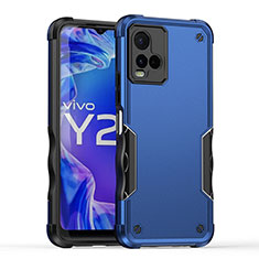 Silicone Matte Finish and Plastic Back Cover Case QW1 for Vivo Y21G Blue