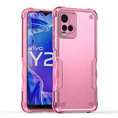 Silicone Matte Finish and Plastic Back Cover Case QW1 for Vivo Y21G Pink