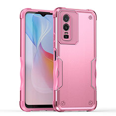 Silicone Matte Finish and Plastic Back Cover Case QW1 for Vivo Y76 5G Pink