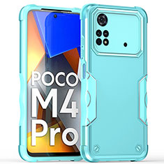 Silicone Matte Finish and Plastic Back Cover Case QW1 for Xiaomi Poco M4 Pro 4G Mint Blue