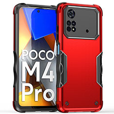 Silicone Matte Finish and Plastic Back Cover Case QW1 for Xiaomi Poco M4 Pro 4G Red