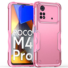 Silicone Matte Finish and Plastic Back Cover Case QW1 for Xiaomi Poco M4 Pro 4G Rose Gold