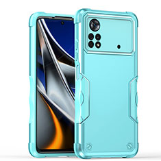 Silicone Matte Finish and Plastic Back Cover Case QW1 for Xiaomi Poco X4 Pro 5G Mint Blue