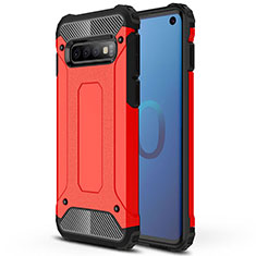 Silicone Matte Finish and Plastic Back Cover Case R01 for Samsung Galaxy S10 Red