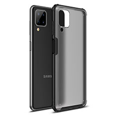 Silicone Matte Finish and Plastic Back Cover Case U01 for Samsung Galaxy A12 Nacho Black