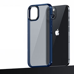 Silicone Matte Finish and Plastic Back Cover Case U04 for Apple iPhone 14 Plus Blue