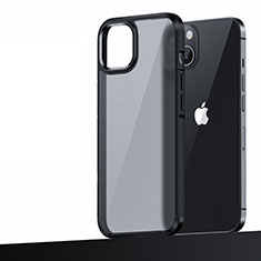 Silicone Matte Finish and Plastic Back Cover Case U04 for Apple iPhone 15 Black