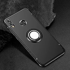 Silicone Matte Finish and Plastic Back Cover Case with Finger Ring Stand for Huawei Honor V10 Lite Black