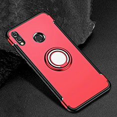 Silicone Matte Finish and Plastic Back Cover Case with Finger Ring Stand for Huawei Honor V10 Lite Red