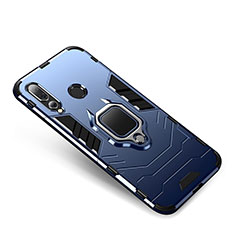 Silicone Matte Finish and Plastic Back Cover Case with Finger Ring Stand for Huawei Nova 4 Blue