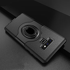 Silicone Matte Finish and Plastic Back Cover Case with Finger Ring Stand S01 for Samsung Galaxy Note 9 Black