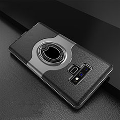 Silicone Matte Finish and Plastic Back Cover Case with Finger Ring Stand S01 for Samsung Galaxy Note 9 Gray