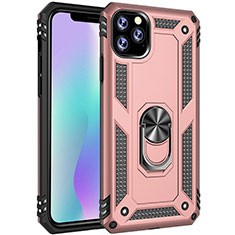 Silicone Matte Finish and Plastic Back Cover Case with Magnetic Finger Ring Stand for Apple iPhone 11 Pro Max Rose Gold