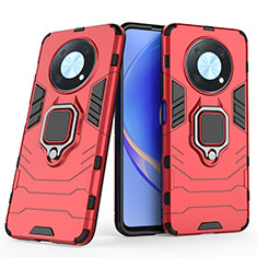 Silicone Matte Finish and Plastic Back Cover Case with Magnetic Finger Ring Stand for Huawei Enjoy 50 Pro Red