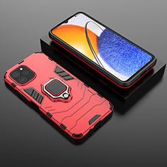 Silicone Matte Finish and Plastic Back Cover Case with Magnetic Finger Ring Stand for Huawei Enjoy 50z Red