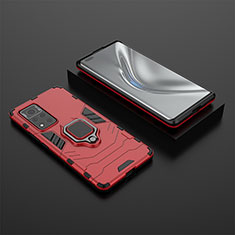 Silicone Matte Finish and Plastic Back Cover Case with Magnetic Finger Ring Stand for Huawei Honor V40 5G Red