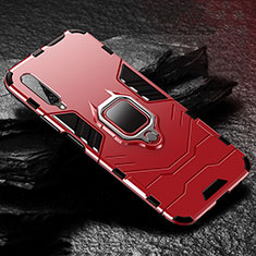 Silicone Matte Finish and Plastic Back Cover Case with Magnetic Finger Ring Stand for Huawei P Smart Pro (2019) Red
