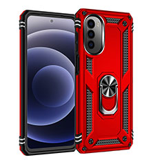 Silicone Matte Finish and Plastic Back Cover Case with Magnetic Finger Ring Stand for Motorola Moto G71s 5G Red