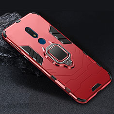 Silicone Matte Finish and Plastic Back Cover Case with Magnetic Finger Ring Stand for Nokia C3 Red