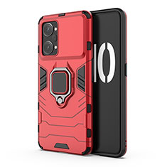 Silicone Matte Finish and Plastic Back Cover Case with Magnetic Finger Ring Stand for Oppo K10 Pro 5G Red