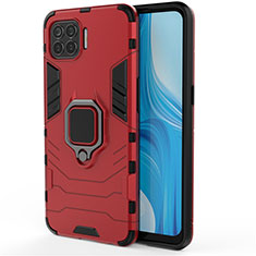 Silicone Matte Finish and Plastic Back Cover Case with Magnetic Finger Ring Stand for Oppo Reno4 F Red