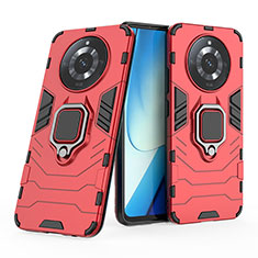 Silicone Matte Finish and Plastic Back Cover Case with Magnetic Finger Ring Stand for Realme Narzo 60 5G Red