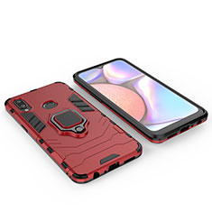 Silicone Matte Finish and Plastic Back Cover Case with Magnetic Finger Ring Stand for Samsung Galaxy A10s Red