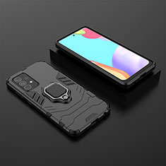 Silicone Matte Finish and Plastic Back Cover Case with Magnetic Finger Ring Stand for Samsung Galaxy A52 4G Black