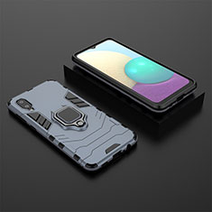 Silicone Matte Finish and Plastic Back Cover Case with Magnetic Finger Ring Stand for Samsung Galaxy M02 Blue