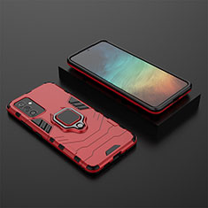 Silicone Matte Finish and Plastic Back Cover Case with Magnetic Finger Ring Stand for Samsung Galaxy M14 5G Red