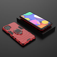 Silicone Matte Finish and Plastic Back Cover Case with Magnetic Finger Ring Stand for Samsung Galaxy M62 4G Red