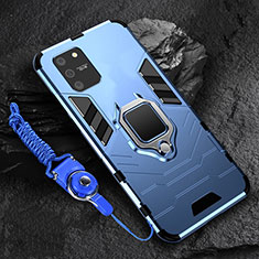 Silicone Matte Finish and Plastic Back Cover Case with Magnetic Finger Ring Stand for Samsung Galaxy M80S Blue