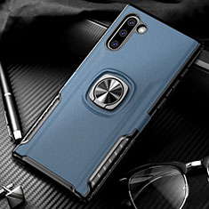 Silicone Matte Finish and Plastic Back Cover Case with Magnetic Finger Ring Stand for Samsung Galaxy Note 10 5G Blue