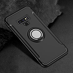 Silicone Matte Finish and Plastic Back Cover Case with Magnetic Finger Ring Stand for Samsung Galaxy Note 9 Black