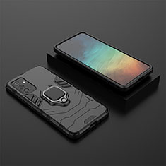 Silicone Matte Finish and Plastic Back Cover Case with Magnetic Finger Ring Stand for Samsung Galaxy Quantum4 5G Black