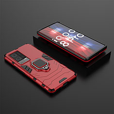 Silicone Matte Finish and Plastic Back Cover Case with Magnetic Finger Ring Stand for Vivo iQOO 8 Pro 5G Red