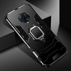 Silicone Matte Finish and Plastic Back Cover Case with Magnetic Finger Ring Stand for Vivo Nex 3 5G Black