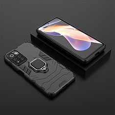 Silicone Matte Finish and Plastic Back Cover Case with Magnetic Finger Ring Stand for Xiaomi Mi 11i 5G (2022) Black