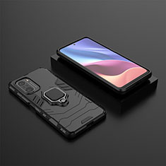 Silicone Matte Finish and Plastic Back Cover Case with Magnetic Finger Ring Stand for Xiaomi Mi 11i 5G Black