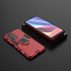 Silicone Matte Finish and Plastic Back Cover Case with Magnetic Finger Ring Stand for Xiaomi Mi 11X 5G Red