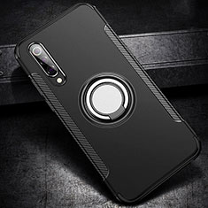 Silicone Matte Finish and Plastic Back Cover Case with Magnetic Finger Ring Stand for Xiaomi Mi 9 Lite Black