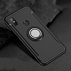 Silicone Matte Finish and Plastic Back Cover Case with Magnetic Finger Ring Stand for Xiaomi Mi A2 Lite Black