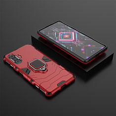 Silicone Matte Finish and Plastic Back Cover Case with Magnetic Finger Ring Stand for Xiaomi Redmi K40 Gaming 5G Red