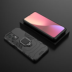 Silicone Matte Finish and Plastic Back Cover Case with Magnetic Finger Ring Stand for Xiaomi Redmi K50i 5G Black